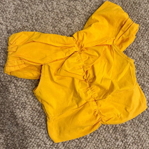Zara off the shoulder bright yellow ruched crop top size small - Picture 5 of 9